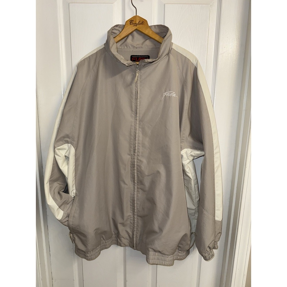 FUBU Windbreaker Jacket Sport Collection Beige White Full Zip Men's XXL VTG